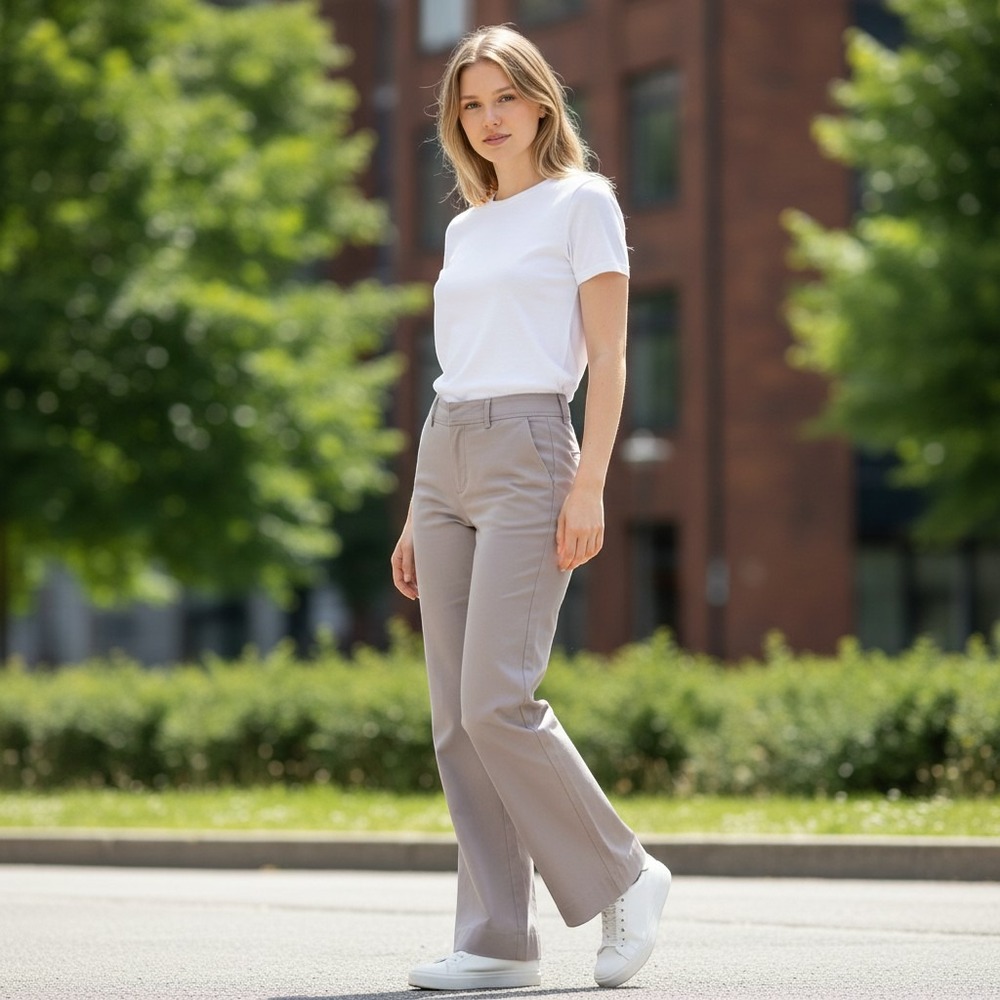 Eddie Bauer Blakely Fit Taupe Cotton Stretch Trousers Womens 12 Gray Khaki Pants